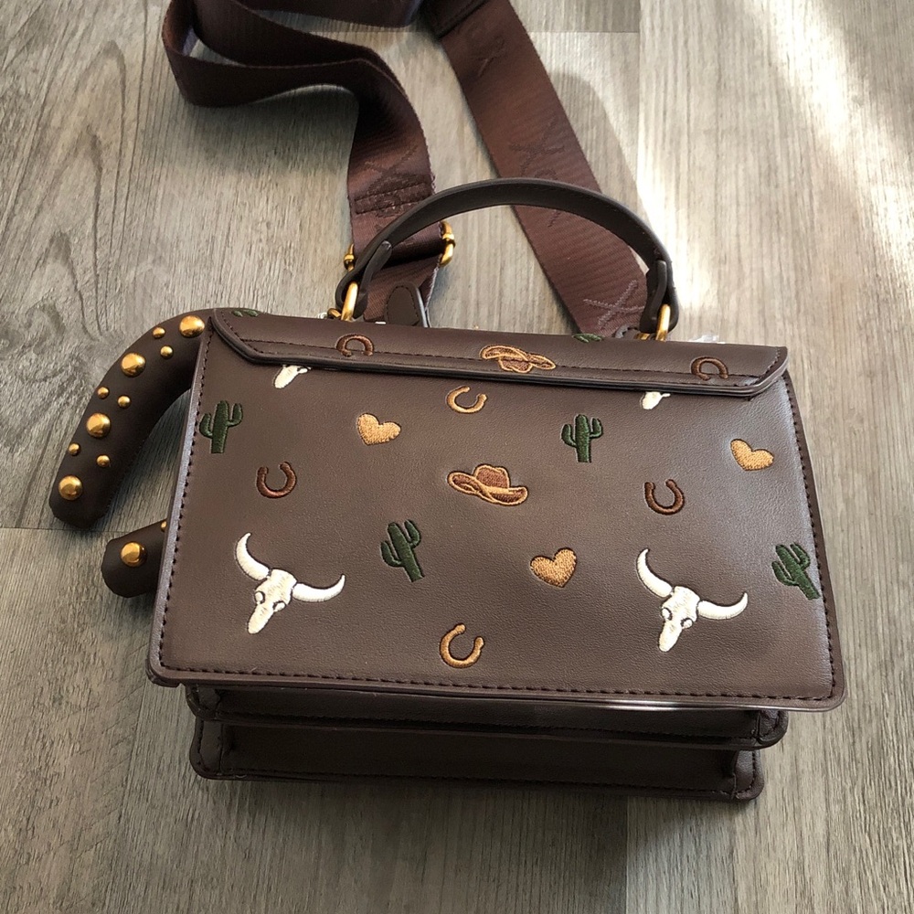 Betsey Johnson Brown Embroidered Western Icons Top Handle Crossbody Bag NWT - Picture 11 of 16